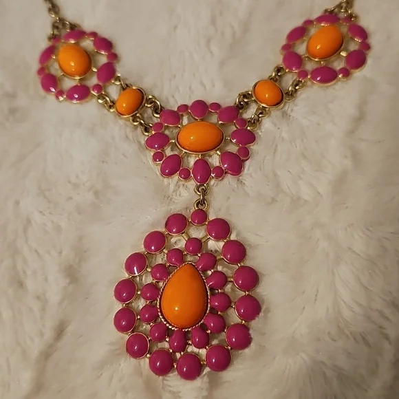 Vibrant Statement Pink and Orange Necklace - Picture 2 of 3
